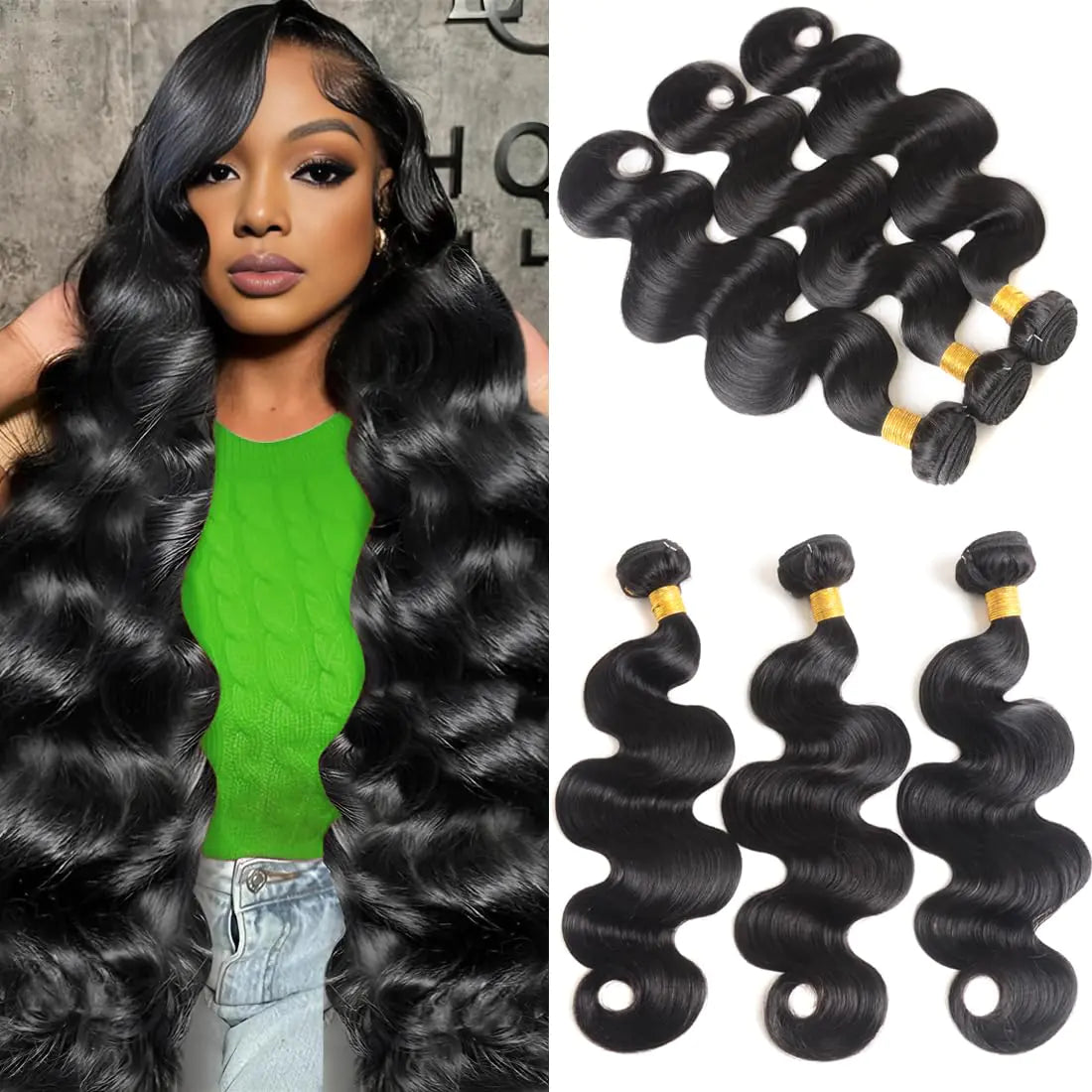 Human Hair Bundles 20 22 24 Inch Body Wave Bundles Human Hair 100% Unprocessed Brazilian Virgin Hair Quick Weave Bundles Human Hair 3 Bundles Deals Real Human Hair Extensions Natural Black