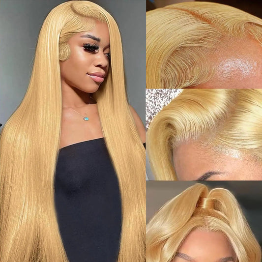Jaliyah Honey Blonde Wig Human Hair 20 inch 13x6 Lace Front Wigs Human Hair 180% Density Straight HD Blonde Lace Front Wigs Human Hair 27# Colored Glueless Wigs Human Hair Pre Plcuked With Baby Hair
