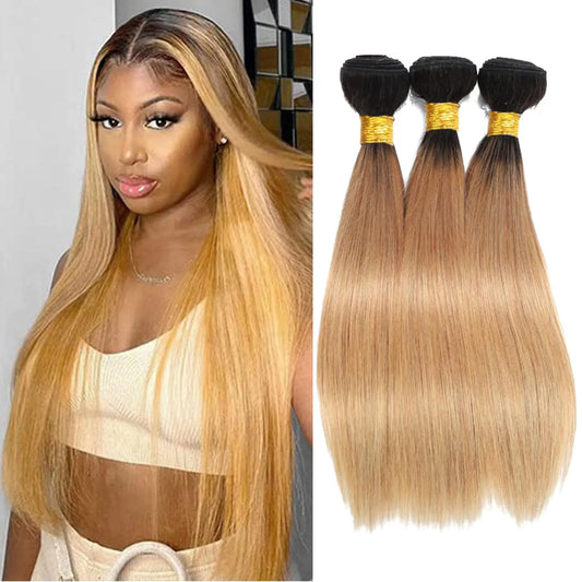 1B/27 Ombre Straight Human Hair Bundles – 24/26/28" Brazilian Virgin Hair (3-Pack)