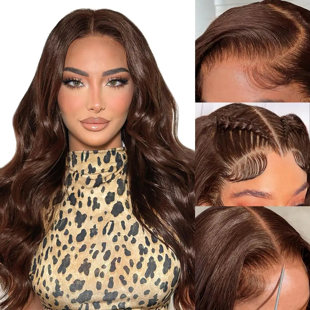 FTQZKEY Brown Wig Human Hair 24 Inch Chocolate Brown Lace Front Wig Human Hair Pre Plucked 7x5 Brown Lace Front Wigs Human Hair 180% Density Brown Body Wave Wig Human Hair for Women