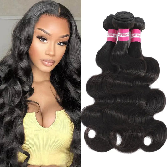 Body Wave Bundles Human Hair 12A Human Hair Bundles 100% Unprocessed Brazilian Virgin Hair Bundles 12 14 16 Inches Wavy Bundles Human Hair Weave Bundles 3 Bundles Human Hair Natural Color