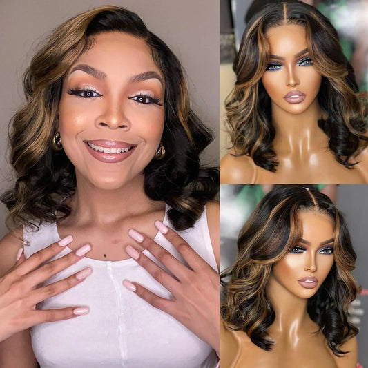 mscoco Bob Wig Human Hair 5×6 Highlight Body Wave Lace Front Wigs Human Hair Pre-bleached knots Bob Wig Human Hair Glueless 1B/2/30 Wigs Human Hair for Black Women Body Wave Human Hair Wig