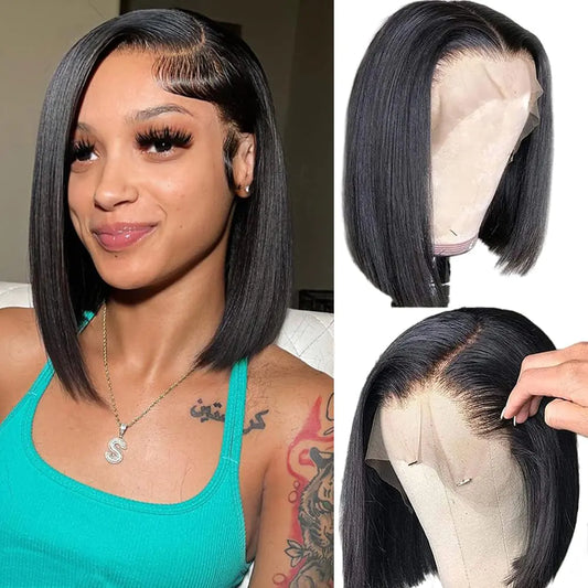 13x4 HD Lace Bob Wig Human Hair 10 Inch Glueless Straight Wig for Black Women Pre-Plucked 180% Density