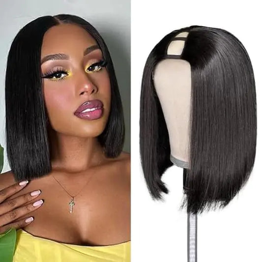Enguer V Part Bob Wig 12" Glueless Brazilian Remy Human Hair for Black Women