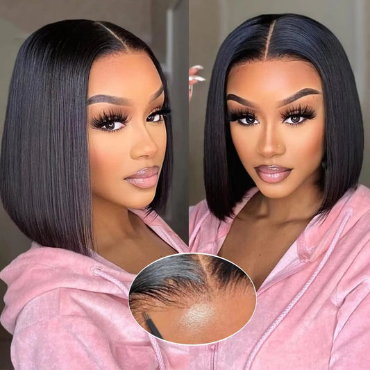 14 Inch Straight Bob Wig Human Hair 13x4 Lace Front Glueless Wig Pre Plucked 180% Density