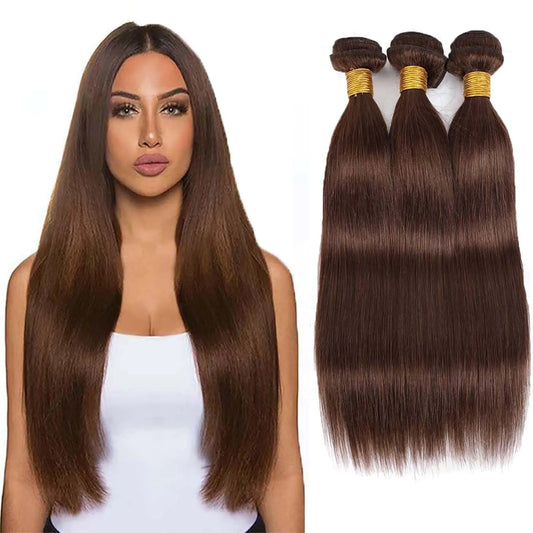 Wahairse Human Hair Bundles 20 22 24 Inch Straight Bundles Color 4# Human Hair Unprocessed Brazilian Virgin Human Hair 3 Bundles Quick Weave Human Hair Extensions (4# Straight 20 22 24)