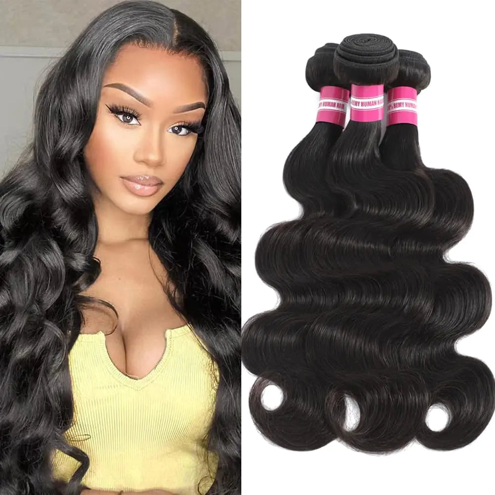 Body Wave Bundles Human Hair 12A Human Hair Bundles 100% Unprocessed Brazilian Virgin Hair Bundles 12 14 16 Inches Wavy Bundles Human Hair Weave Bundles 3 Bundles Human Hair Natural Color