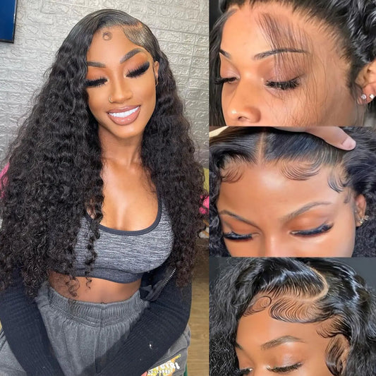 100% Real Human Hair Wigs 200% Density 13x6 Deep Wave Lace Front Wigs Human Hair Curly Human Hair Wig Curly Wet And Wavy HD Lace Front Wigs Human Hair Pre Plucked Frontal Wigs Human Hair 24 Inch