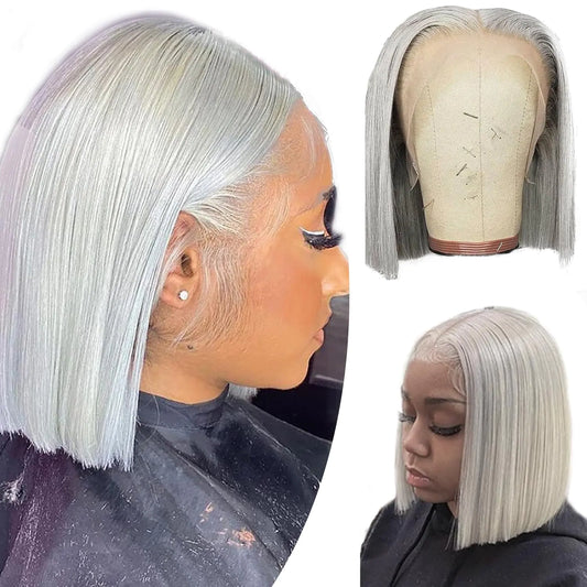 Valiilo 16 Inch Grey Bob Wig Human Hair 13x4 HD Lace Front Wigs Human Hair Pre Plucked with Baby Hair Glueless Bob Wig Human Hair 180% Density